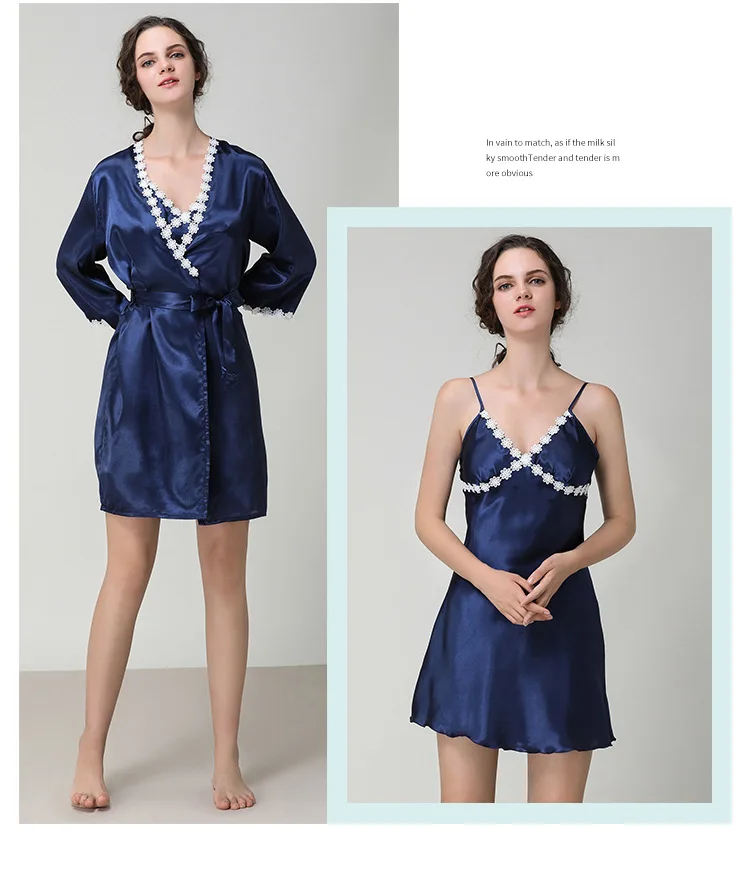 Roupa de Noite Sexy para Mulheres dos Vestidos de Noite do Cetim do Vestido de Noite para Mulheres do Pijamas e Lingerie Noite para Mulheres Pijamas e Lingerie Peignoir Conjunto Robe de do 5 Pijamas e Moda Íntima