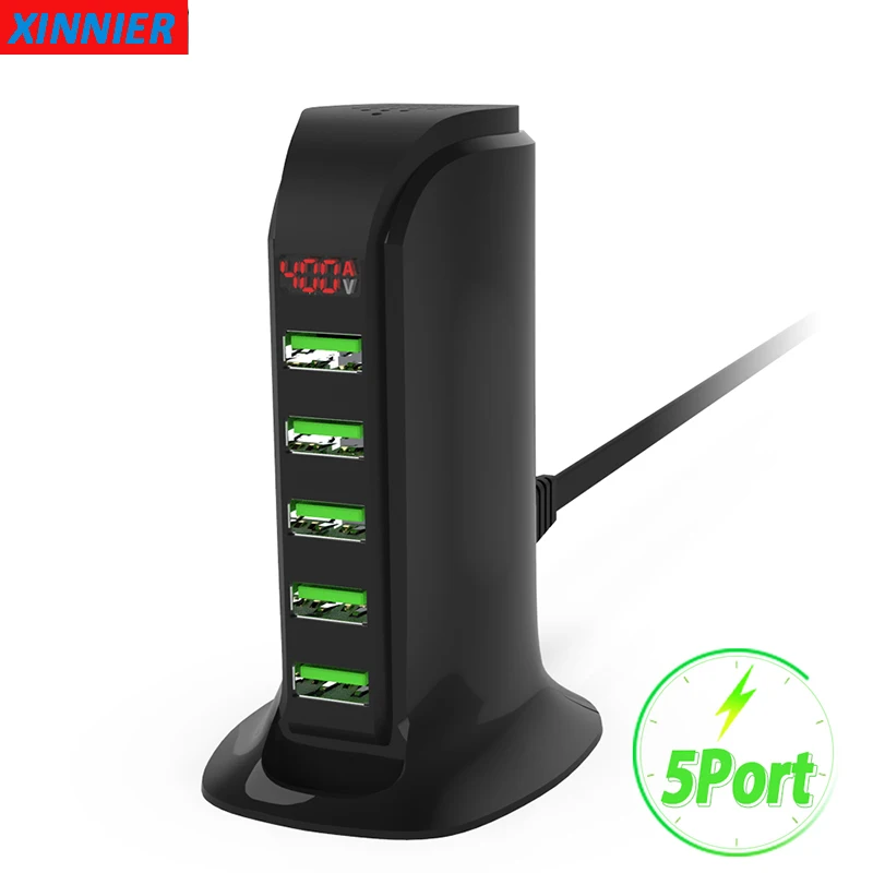 5 Port Multi USB Charger HUB LED Display USB Charg