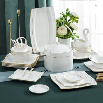 

60 Heads jingdezhen ceramics chinese dishes European Tableware dishes set Tableware Rice Bowl Salad Noodles Bowl Dinnerware Sets