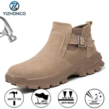 YIZHONCO – chaussures de sécurité pour hommes, bottes de travail à embout en acier, baskets de sécurité Anti perforation, chaussures industrielles en cuir Anti smash, automne 