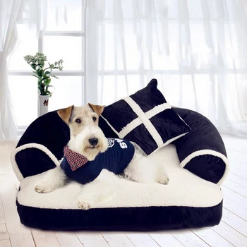 

Luxury Double-Cushion Pet Dog Sofa Beds With Pillow Detachable Wash Soft Fleece Cat Bed Warm Small Dog Bed