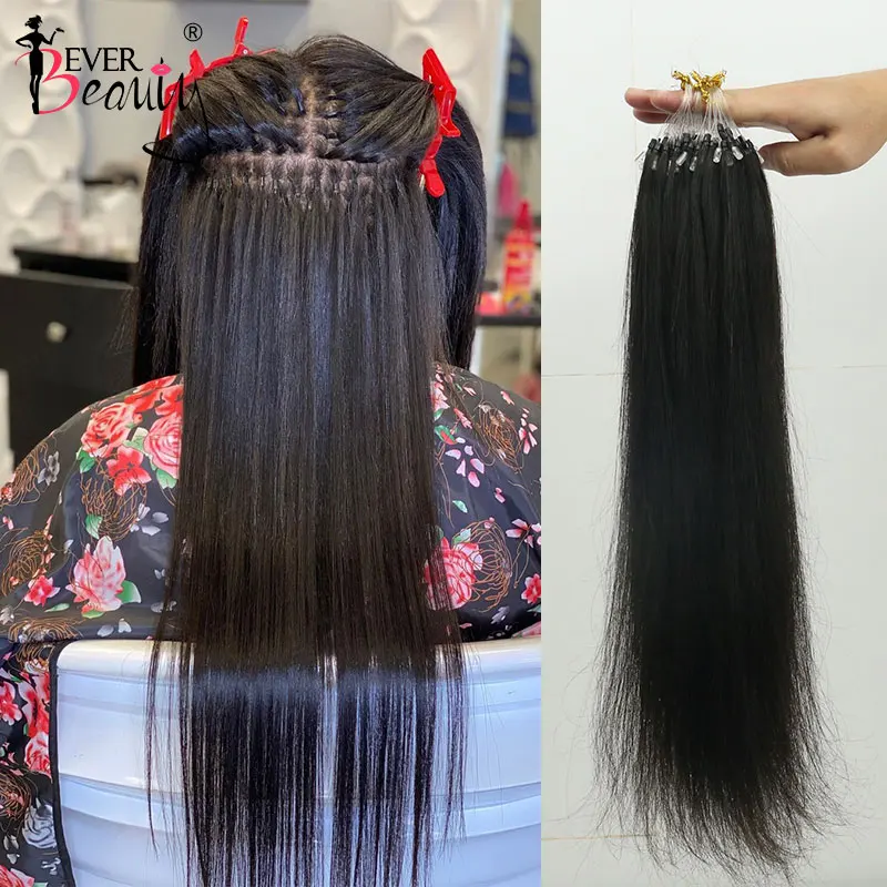 Bone Straight Bead Loop Human Hair Extensions Brazilian Virgin Hair