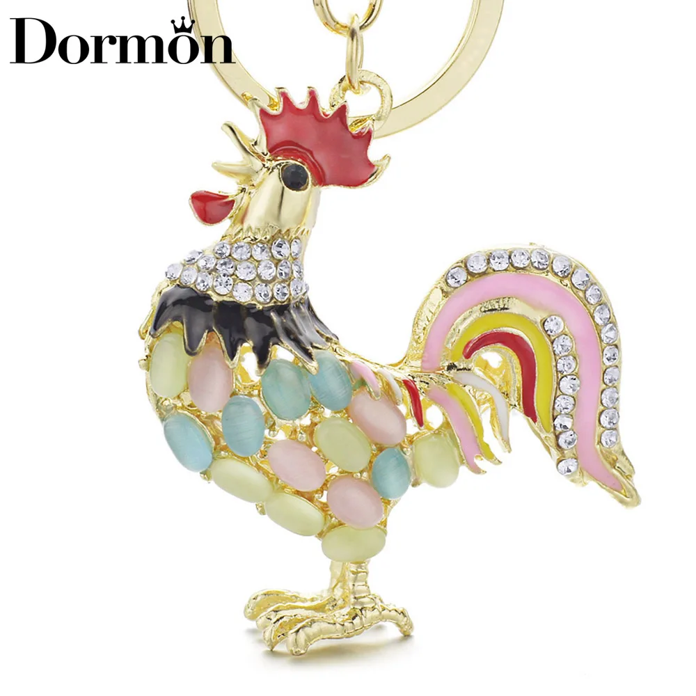 DORMON Alloy Metal Cock Rooster Chicken Keychains Crystal HandBag