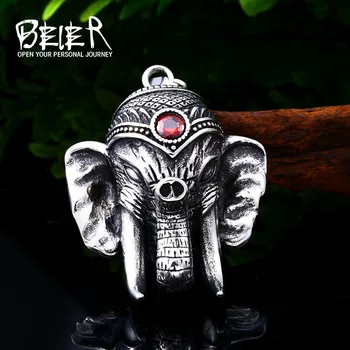 

BEIER 316L stainless steel Classic Elephant Red Stone Men's Pendant Necklace Animal Amulet Fashion Jewelry LLLHP147P