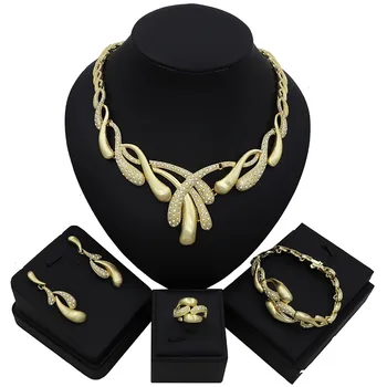 

TSROUND Gold Color Water Drop Pendant Dubai Zircon African Statement Bijoux Inoxydable Femme Nigerian Bridal Necklace