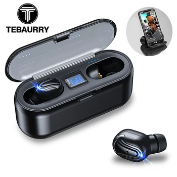 

TEBAURRY TWS V5.0 Bluetooth Earphone Wireless Headphones Mini Wireless Earbuds 6D HiFi Stereo Headset with 3500mAh Power Bank