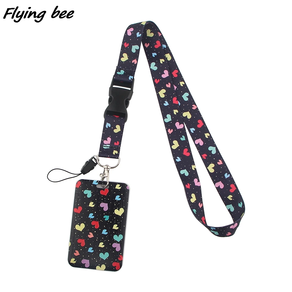 Flyingbee Colorful Heart-shaped Fashion Lanyards ID Badge Holder Bus Pass Case Cover Slip Bank Credit Card Holder Strap X1421