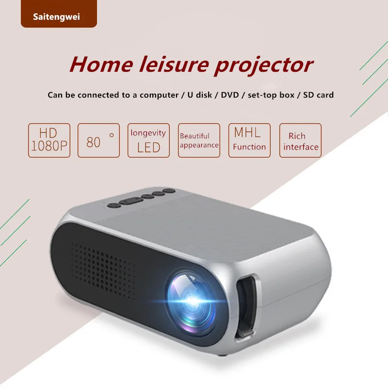 

LED Projector Built-in Battery 600 lumen 3.5mm Audio 320x240 Pixels YG-320 HDMI USB Mini Projector Home Media Player Home HD