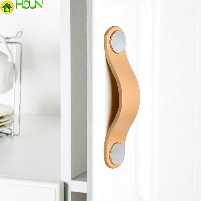 

Leather with anti rotation design leather handle Nordic cabinet door clothing cabinet door light luxury cabinet handle leather