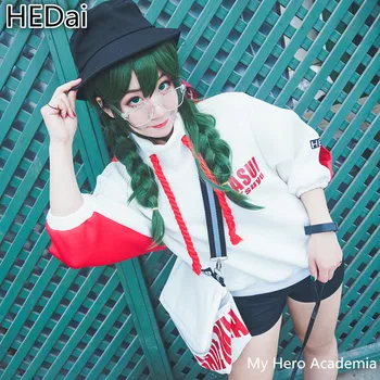 

Anime Cos My Hero Academia Asui Tsuyu Lovely Little Dinosaur Cosplay Costume+Wig Daily Coat Hooded Sweatshirt Woman Dress Skirt