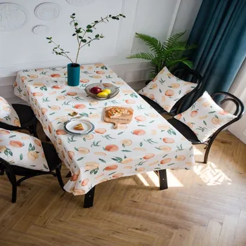 

Tablecloth Waterproof Peach Print Dining Table Cover For Living Room Kitchen Items Rectangle Cushion Cover For Home Decoration