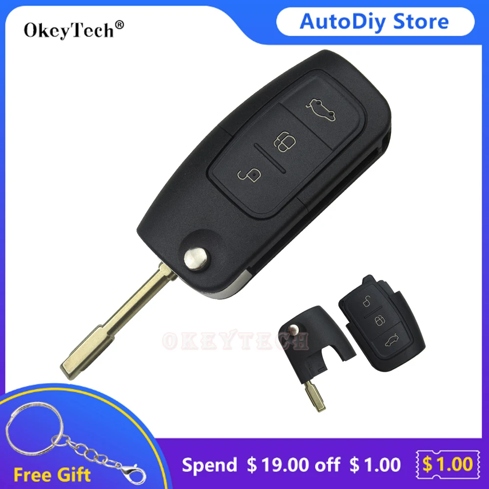 Откидной Складной Корпус для дистанционного ключа Okeytech брелок с 3 кнопками Ford Focus