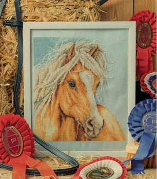 

Beautiful Counted Cross Stitch Kit Brown White Horse in Blue