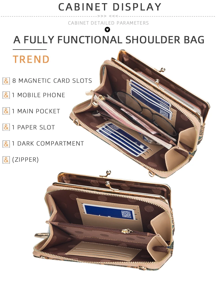 Mode nouvelles femmes portefeuilles bois Grain chaîne longue haute qualité support pour téléphone classique femme sac à main fermeture éclair portefeuille Mini_voghion.com