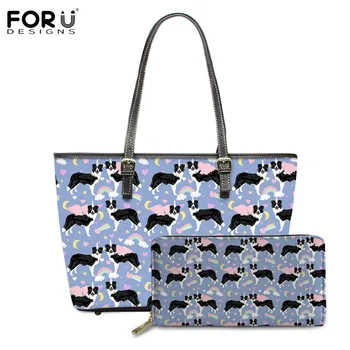 

FORUDESIGNS Cute Shepherd Dog Pattern Female Luxury Design Shoulder Bag and Purse Women Cute Tops PU Leather Handle Bolso Mujer