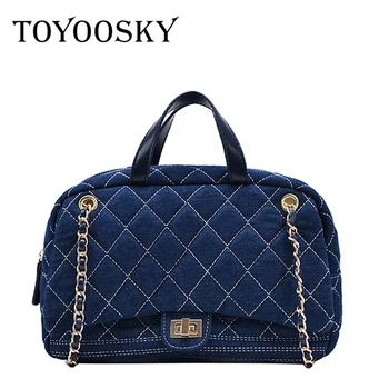 

TOYOOSKY Lattice Large Tote Bag 2020 Fashion New High Quality Denim Canvas Women's Designer Handbag High Capacity Shoulder Bags