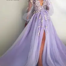 Красивое сиреневое вечернее платье с глубоким v-образным вырезом, Длинные тюлевые вечерние платья трапециевидной формы, вечерние платья на выпускной, vestido de festa Longo