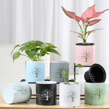 

Simple Ceramic Flower Pot Creative Printing Self-absorbent Flower Pot Green Wave Plant Flower Pot Home Christmas Decoration
