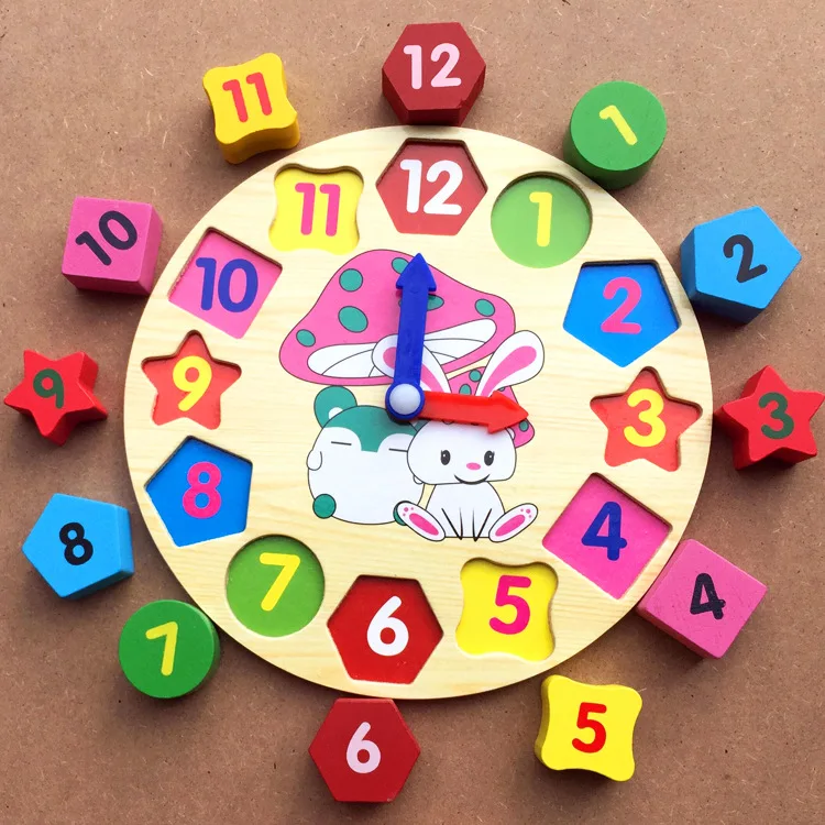 1 шт. Детские Игрушки для развития умственных способностей, деревянные часы с 12 цифрами, Детские красочные цифровые геометрические развивающие сортировочные гнездовые игрушки - Цвет: rabbit