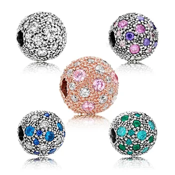 

Free Shipping 925 Sterling Silver Cosmic Stars Clip Multi-Colored Crystals Charm Fit Pandora Bracelet For Women DIY Jewelry