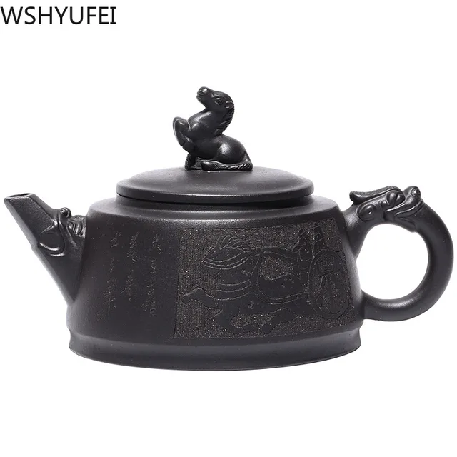 Nagy Kapacitás 350 Ml Yixing Tea Edény Lila Agyag Teáskanna Szépség Vízforraló Nyers Érc Fekete Iszap Kézzel Készített Szett Testreszabott Nyakkendő Guanyin - Image 6