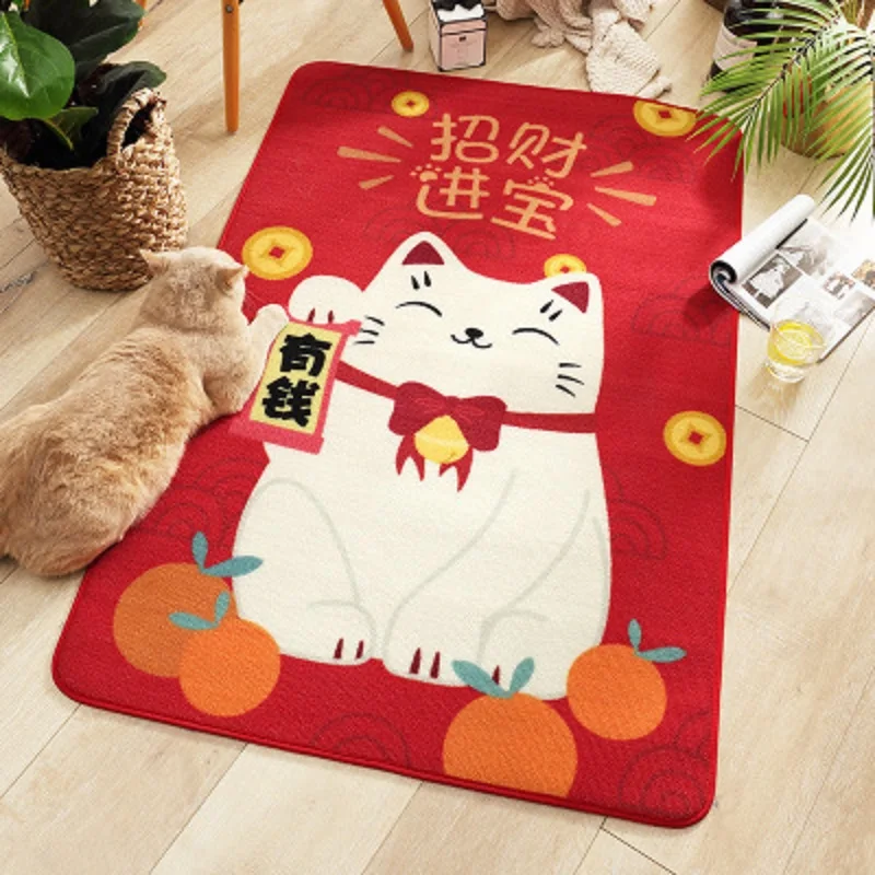 

Household Carpet Door Soles Dusting Mat Kitchen Bathroom Non-Slip Mats Lucky Cat Red Mat Easy To Care Home Decoration Supplies