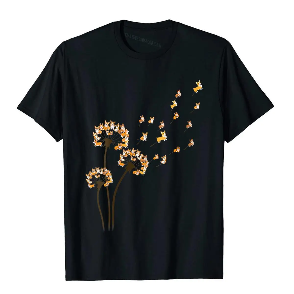 Womens Corgi Flower Fly Dandelion Funny Dog Lover For Mom Men Kids V-Neck T-Shirt__B5275black