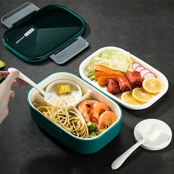 

ONEUP Microwave Heating Lunch Box Rectangular Plastic Partition Large Capacity Double-layer Bento Box Portable Food Container