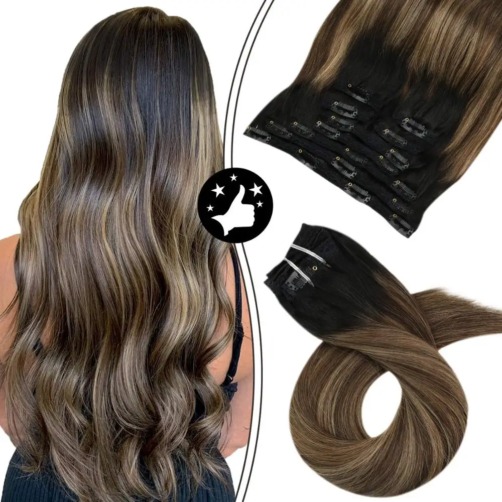 

Moresoo Hair Extensions Clip in Real Human Hair Brazilian Natural Straight Seamless Invisible Machine Remi Extensions with Clips