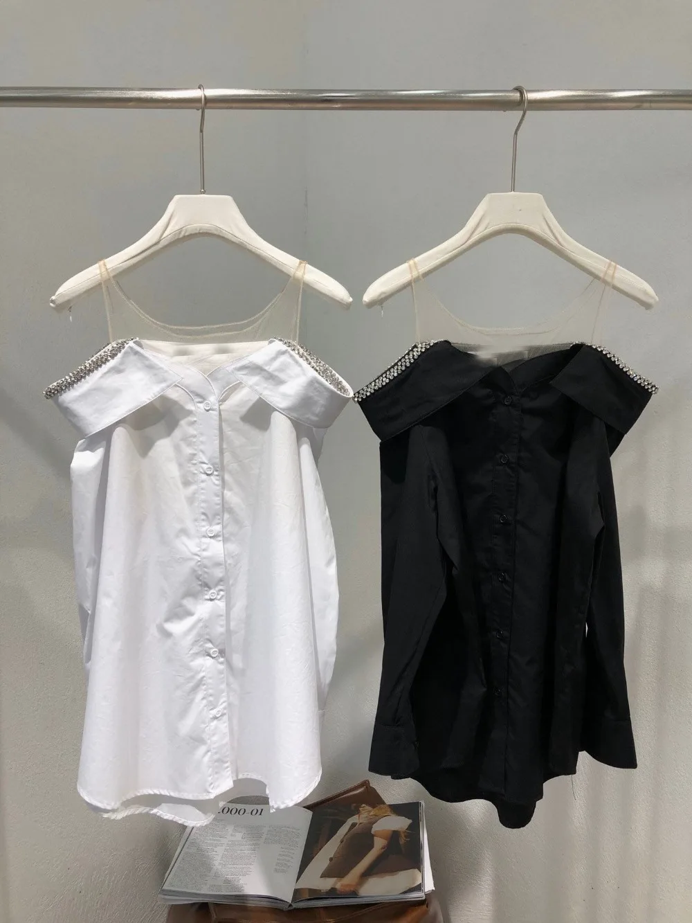 spring luxury women bling bling diamonds mesh patchwork shirt female fashion long sleeve blouse tops 2 color ddxgz2 11.22