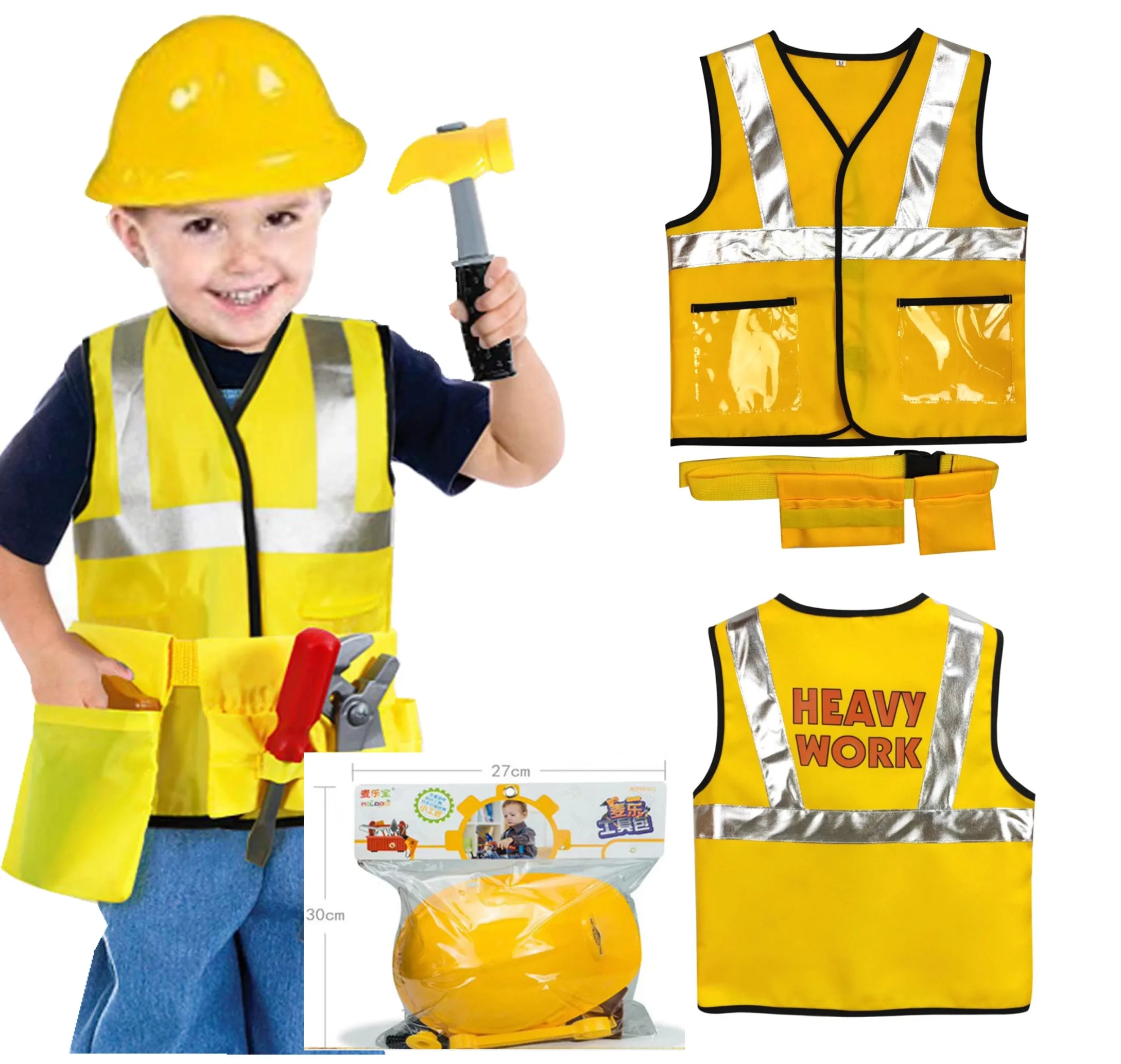 Kids Role Play Costume Toy 9-Piece Construction Worker Costume Repair Kits 