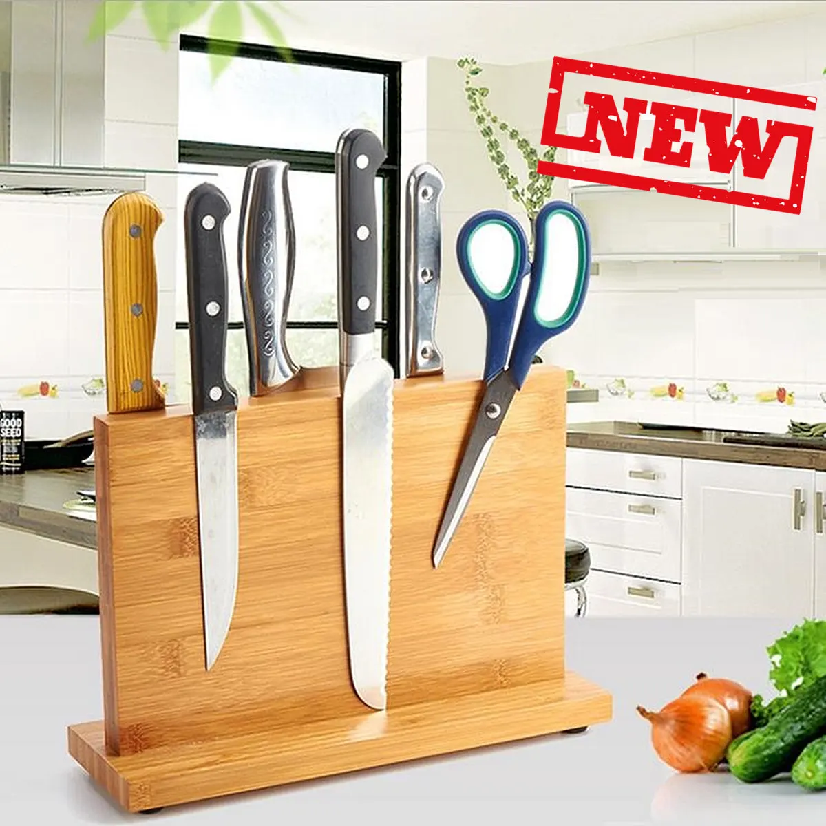 Новейшая бамбуковая Магнитная подставка для ножей, стойка для ножей, кухонный барный блок для хранения, подставка для ножей, органайзер, инструменты, аксессуары для ножей, гаджеты