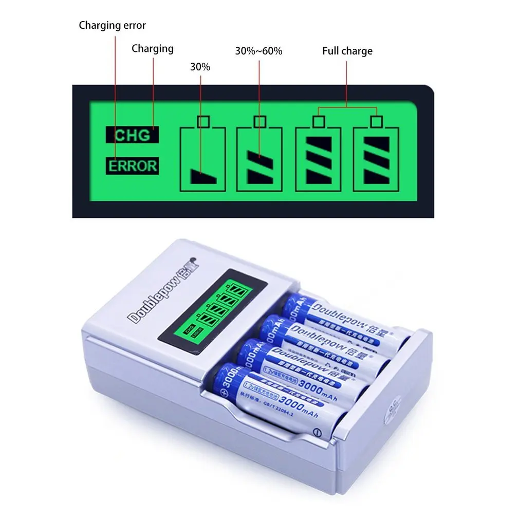 Doublepow 4 шт./компл. 3000mah AA металл-гидридных или никель Перезаряжаемые Батарея+ Универсальный AA AAA ЖК-дисплей Дисплей Батарея Зарядное устройство