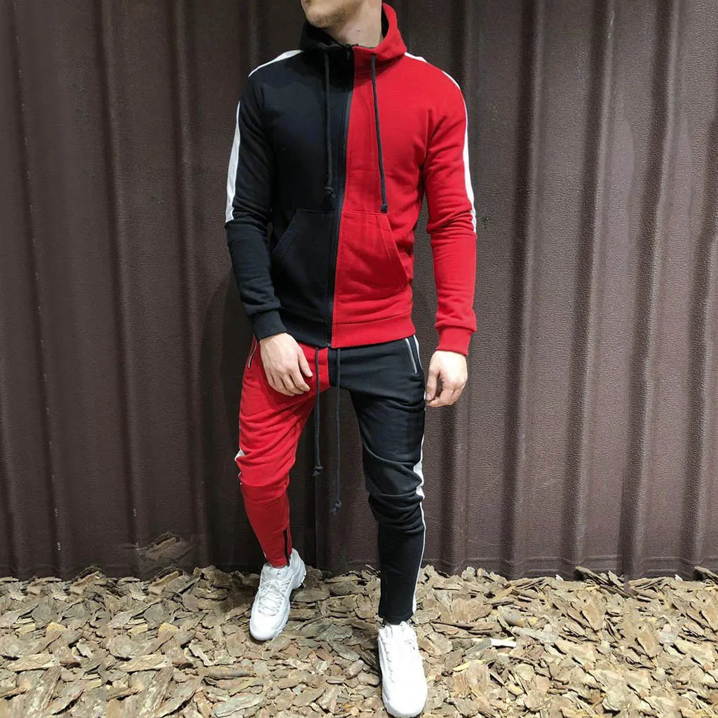 Men's Autumn tracksuit Patchwork Zipper Sweatshirt Top Pants Sets Sports Suit Tracksuit survetement homme ropa hombre