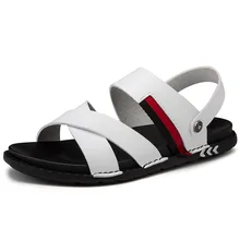 Мужские кожаные сандалии; Мужская Летняя обувь; коллекция года; пляжные сандалии на плоской подошве; Мужская обувь; цвет черный, белый