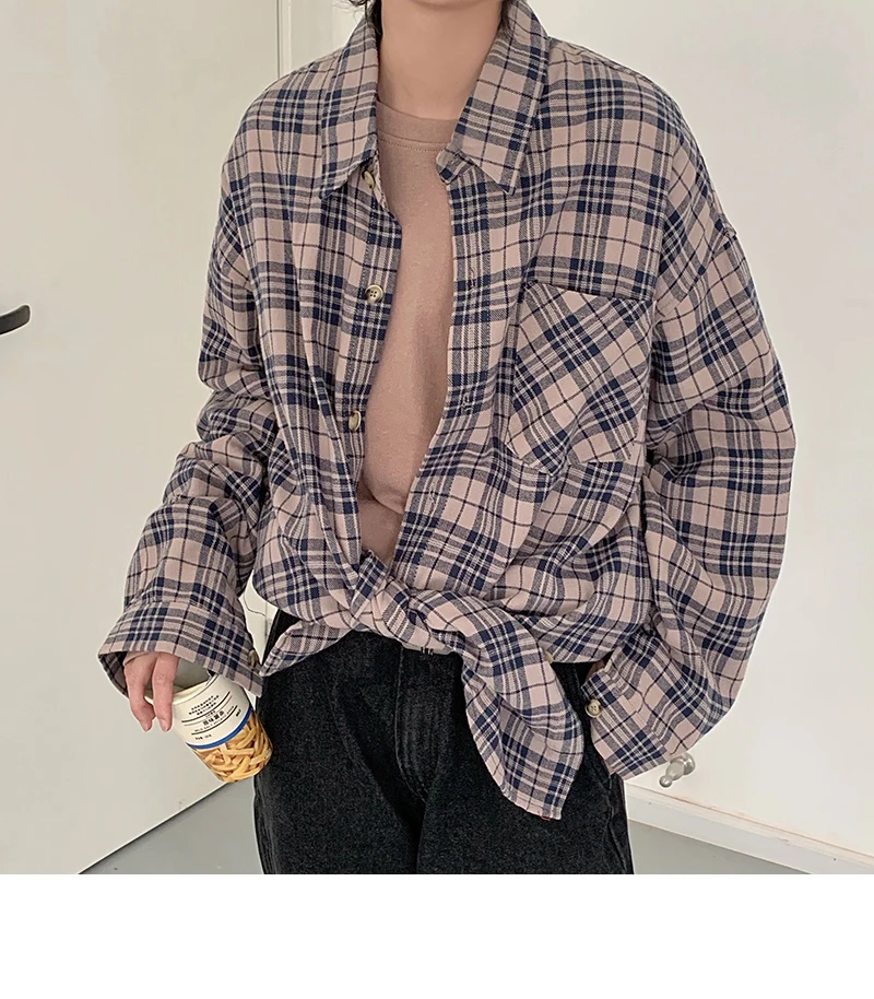Мужская рубашка новая летняя 2019 Тонкая Клетчатая рубашка с длинным рукавом Свободная Повседневная рубашка с отворотом модная