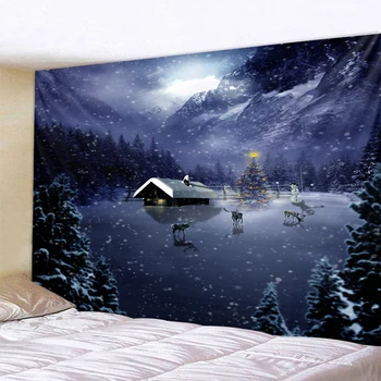 

Christmas tapestry Snowy Christmas night background art wall hanging 2021 New Year wall covering tapestry decoration