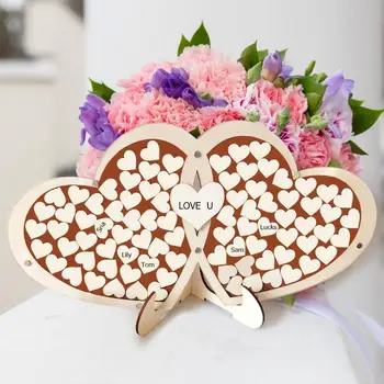 

Wedding Wood Double Heart Shape Signature Guest Book Custom Personalized Puzzle Applicable Occasions Home Decoration