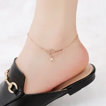 Корейский стиль, розовое золото, медь, монеты, колокол, ножной браслет, Женская крутая сексуальная мода, титановое стальное кольцо на лодыжки, цепочка для ног, аксессуары