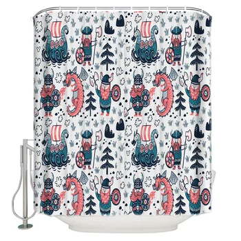 

WARMTOUR Shower Curtain Viking Cartoon Bath Curtains Bathroom Decor with Hooks