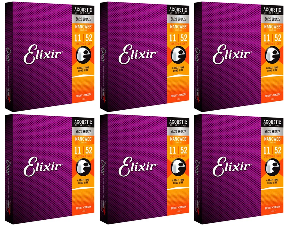 Elixer Nanoweb Acoustic Guitar Strings - Elixir Nanoweb 11027 Coating 80 20 Bronze Acoustic Guitar Strings Custom Light 011 052 Guitar Parts Accessories Aliexpress