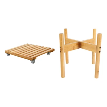 

Plant Flower Pot Removable Tray Base Roller Moving Tray & Wooden Flower Stand Window Balcony Desktop Flower Pot Holder