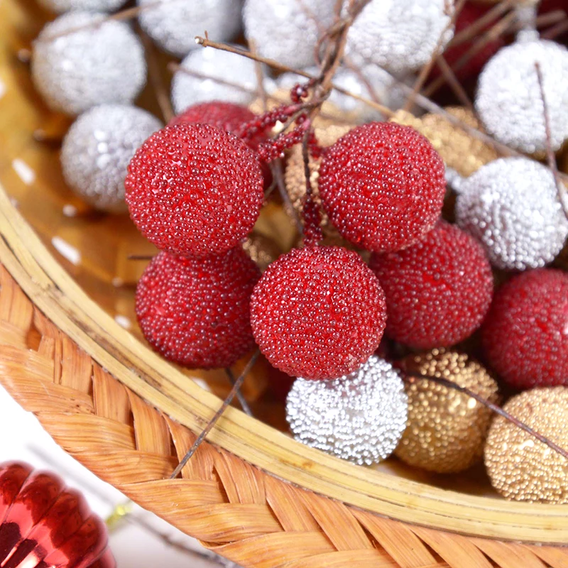 20pcs Mini Fake Fruit Artificial Glass Berries Gold/sliver/red Cherry Christmas Pearl Berries For Wedding Christmas DIY Decor 20pcs Mini Fake Fruit Artificial Glass Berries Gold/sliver/red Cherry Christmas Pearl Berries For Wedding Christmas DIY Decor