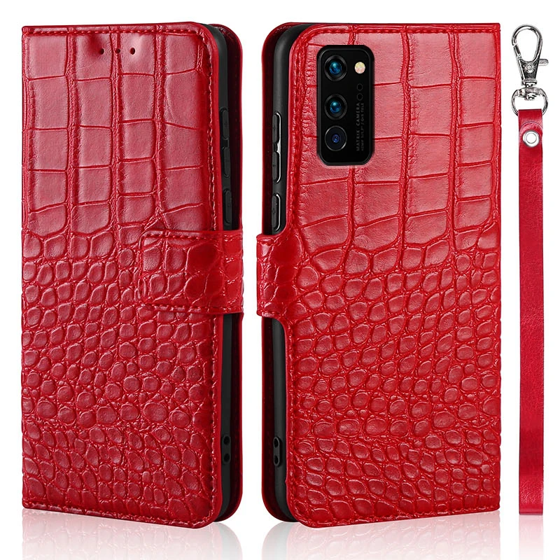 

Флип-чехол для телефона Huawei Honor View 30 V30, чехол с оригинальной текстурой крокодиловой кожи, Роскошный дизайнерский чехол-книжка с ремешком