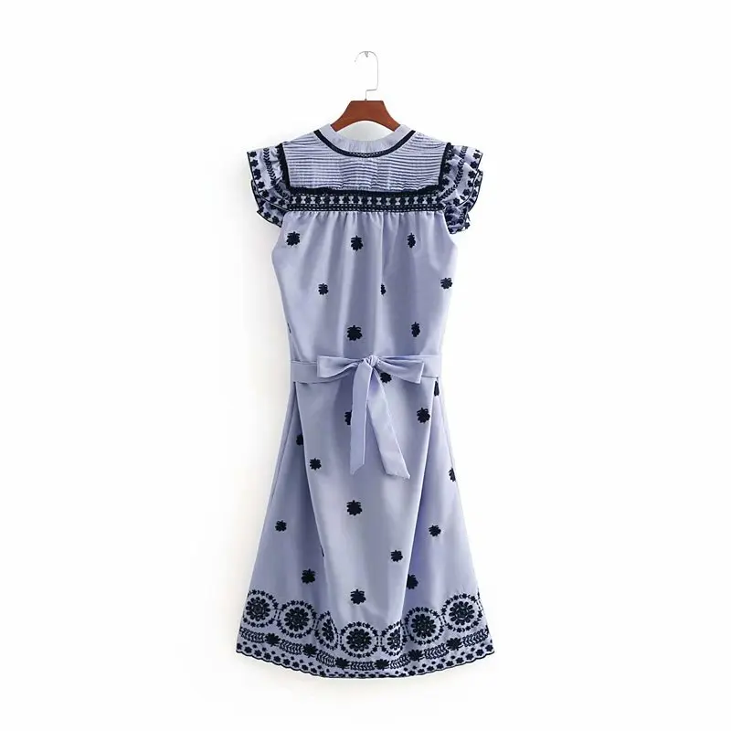 

2018 Spring And Summer Europe And America Women's Dress Embroidered Stripes Flounced Dress Short Skirt 8763