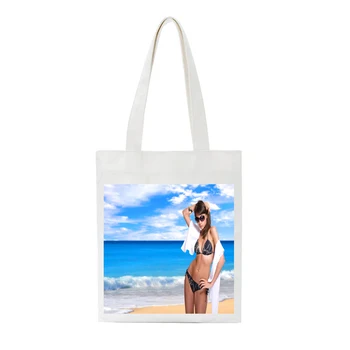 

Summer Sexy Girl Model Graphic Print Funny Women Canvas Large Capacity Shoulder Bag Harajuku Fashion Casual Shopper Tote Bags