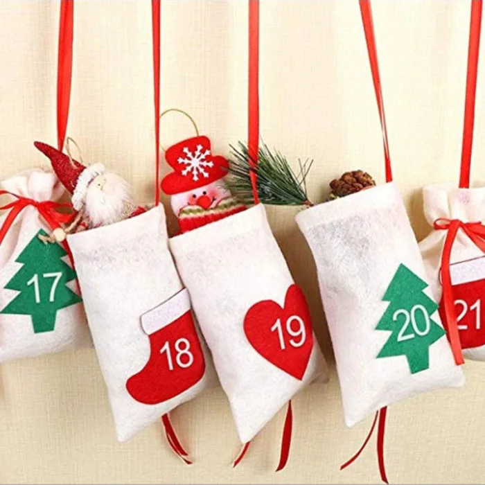 Christmas Advent Calendar 24 Days Countdown Hanging Gift Bags for Xmas Party Home Decor SNO88