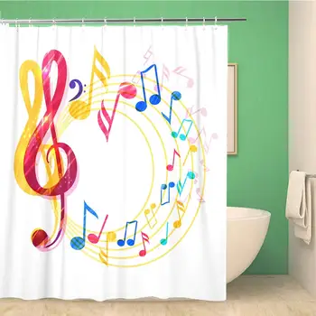 

Bathroom Shower Curtain Melody Abstract Music Various Notes and Treble Clef Choir 72x78 inches Waterproof Bath Curtain Set with