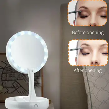 

Mirror Lamp Mirrors 90 ° Rotation Beauty Gift Makeup Mirrors Luminous LED Lighted Round Interior Design Bathroom Magnifying