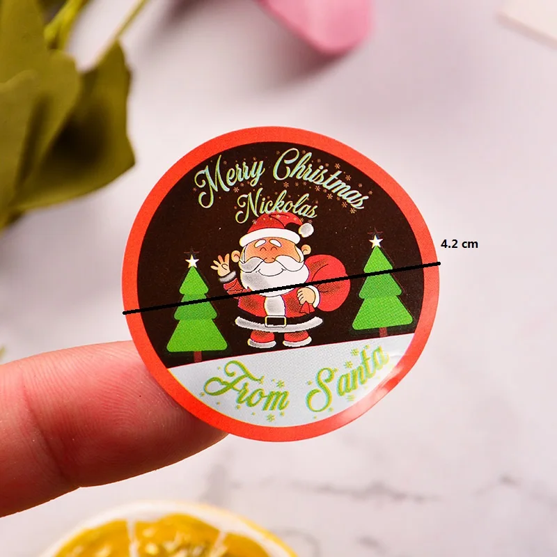 

300pcs Santa Claus Round Sealing Sticker Tree Merry Christmas Decoration Packaging Scrapbook Adhesive Baking DIY Gift Wholesale